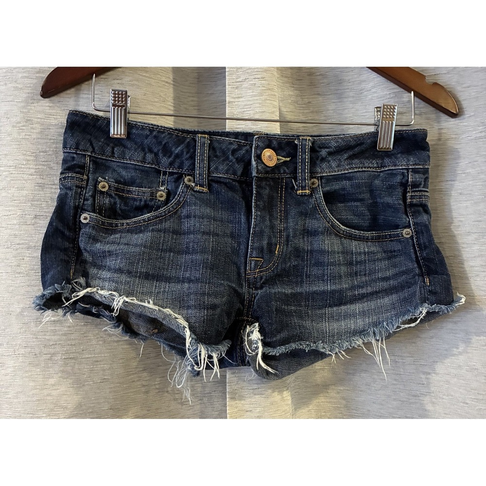 American Eagle Y2K Low Rise Micro‎ Denim Shorts Size 0 Distressed Cut Off